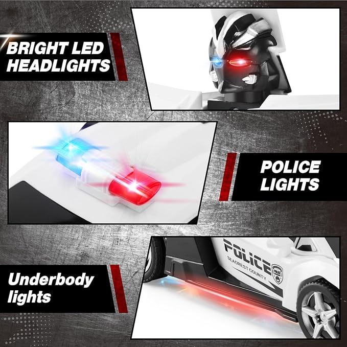 2.4G Remote Control Transformer Car, Rechargeable RC Police Car Toy with Flashing Lights, Convertible Robot & Vehicle, Gift for Kids,Police Transformer Cars for Boys 4-6 7 8-12 (Black/White)