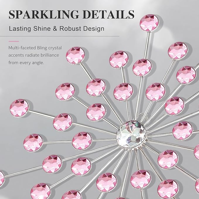 ZEXUIRU 4 Set Silver Starburst Wall Art for Home Decor Metal Bling Crystal Rhinestones Sunburst Wall Decor Sparkling Rhinestone Art Accent Silver - 13 in