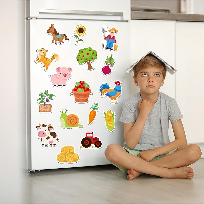 Large Size Cute Fridge Magnets for Toddlers, Preschool Spelling Learning Education Refrigerador Magnetic Toy (Farm 48pcs)