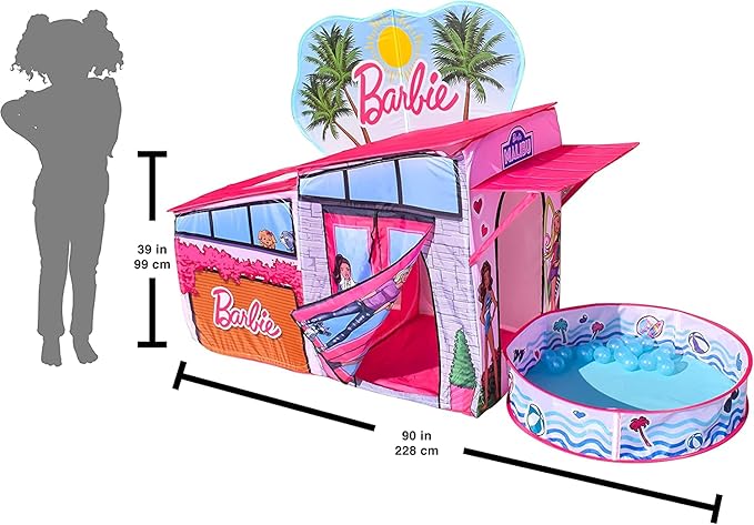 Barbie Dreamhouse™ Extra Large Pop Up Play Tent with Crawl Tunnel and Ball Pit, Over 7 feet Long, Playhouse Toy Folds Into Storage Bag, 20 Play Balls Included, Gift for Toddlers and Kids 3+