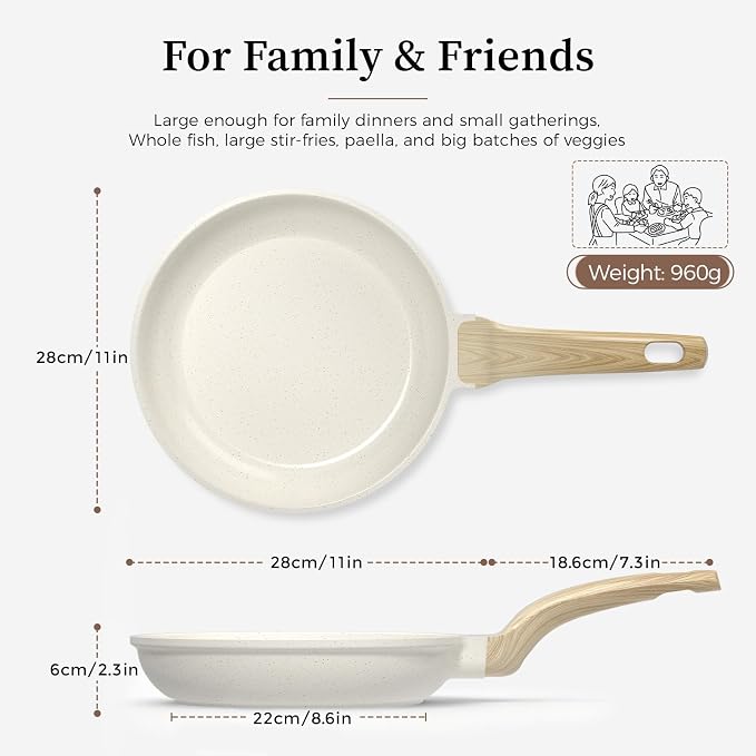 YASHE 11 Inch Granite Nonstick Frying Pan, Non-Toxic, Induction Compatible | Cooking Skillet Pan with Stay-Cool Handle for All Stovetops PFOA/PFOS Free Egg Frying Pan for Pancakes & Bacon