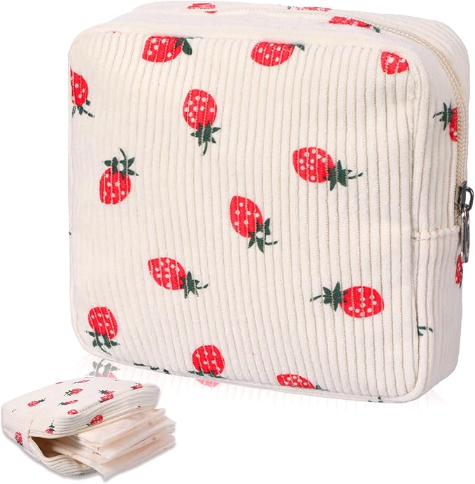 CIATBYYJ Corduroy Cute Cosmetic bag for Purse, Portable Menstrual Cup Pouch Period Bags for Teen Girls, Tampons Holder, Pad Bag, Feminine Care for Purse with Zipper