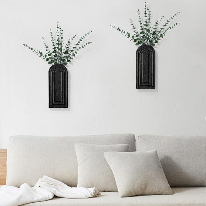 Handmade Wooden Wall Vases Set of 2 for Plants | Boho Rustic Farmhouse Decor for Indoor Artificial Plants and Flowers. Perfect for Living Room, Bedroom, Bathroom, or Patio