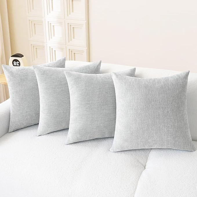 CaliTime Decorative Throw Pillow Covers 18 X 18 Inches Moonbeam Gray | Pack of 4, Cozy Chenille Cushion Cases for Sofa Bed Living Room Farmhouse Home