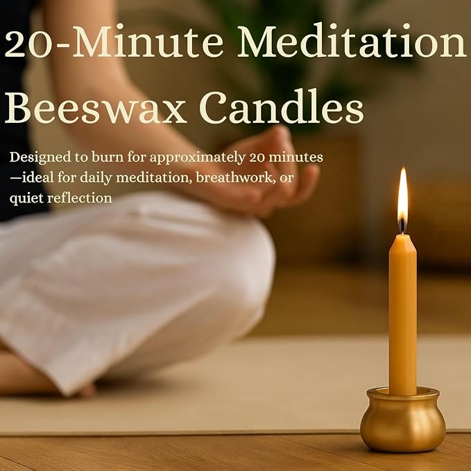 Australian Made 20 Minute Pure Beeswax Mini Meditation Candles, Non Toxic Beeswax Meditation Candle Set with Brass Holder for Intention Setting, Stress Relief, and Daily Meditaiton Mindful Moments