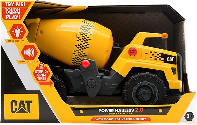 CAT Construction Toys, 11.5" Power Haulers 2.0 Cement Mixer, Lights and Sounds, Ages 3 and up