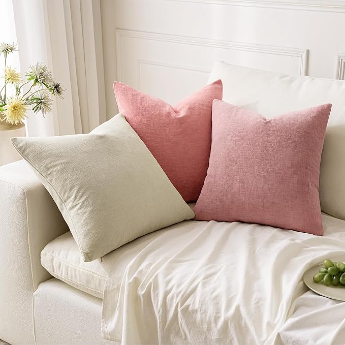 MIULEE Blush Pink Chenille Couch Throw Pillow Covers, 20x20 | Set of 2, Valentine Cute Romantic Decor, Soft Modern Style, Decorative Pillowcases for Sofa Living Room Bed