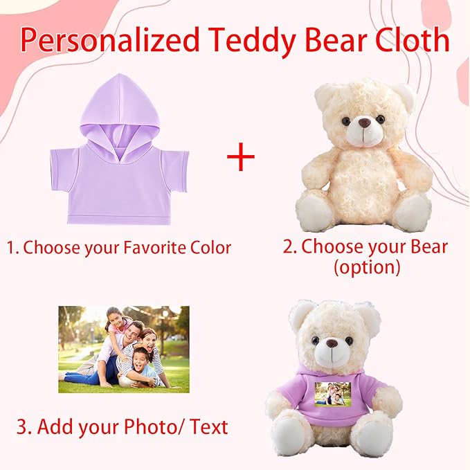 Personalized Teddy Bear Clothes with Photo Text, Custom Stuffed Animal Clothes Fit 8-16inch Stuffed Bear Clothing, Personalized Doll Clothing Make Your Own Plush Doll Shirt