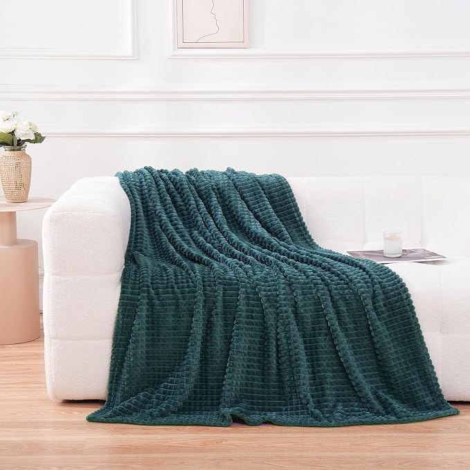 Puncuntex Fleece Throw Blanket Dusty Blue 50"×60" with Square Grid Design | Super Soft Plush Cozy Flannel Throw Blanket Luxury for Couch Sofa Chair