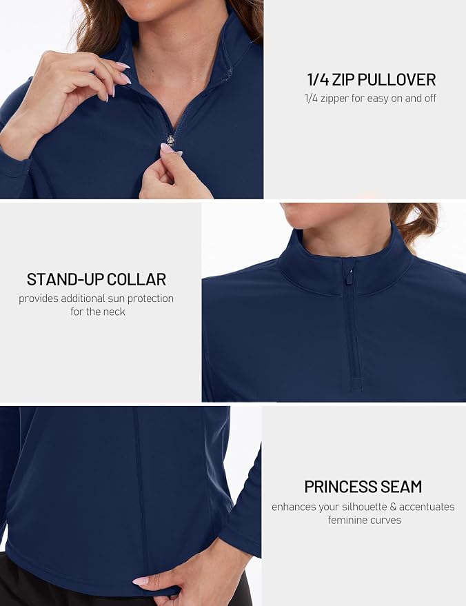 TACVASEN Women's Quarter Zip Pullover Golf Shirts UPF 50+ Long Sleeve Sun Shirts UV Protection Workout Tops