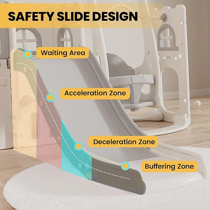 10 in 1 Toddler Slide Age 1-3 with Swing Basketball Hoop and Telescope Indoor Outdoor Slide Playset Toddler Playground (Grey)