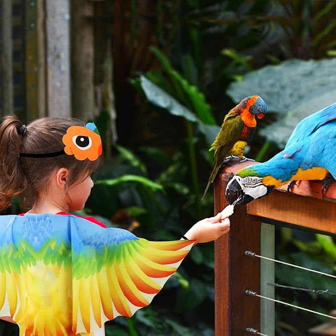 Bird-Costume-Parrot-Wings for Kids with Bird Headbands, Boys Girls Eagle Dress-up Cape Halloween Party Favors Gifts