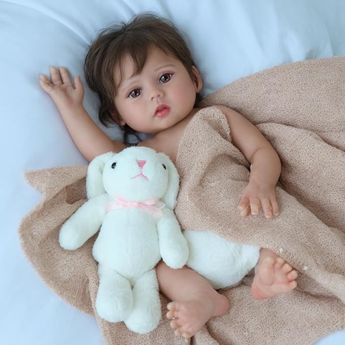 SCOM Realistic Reborn Baby Dolls - 18 Inch Real Life Doll Girl with Hair, Silicone Baby with Anatomically Correct, Newborn Lifelike Weighted Toddler with Full Body Vinyl for Ages 3+ Gift