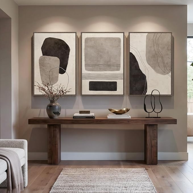 Large Framed Neutral Abstract Wall Art for Living Room, 3 Piece Black and White Canvas Prints Paintings Artwork for Walls, Modern Minimalist Pictures Wall Decor for Bedroom Dining Room Office 24x36 In