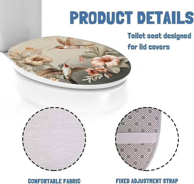 Hummingbird Toilet Lid Cover, Flannel Machine Washable Toilet Seat Cover, Comfortable, Soft and Dustproof Toilet Lid Cover