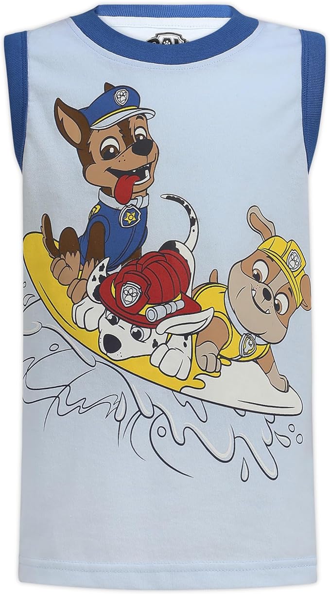 Paw Patrol Nickelodeon Marshall, Rubble and Chase Boys’ Tank 2 Pack for Toddler and Little Kids – Grey/White