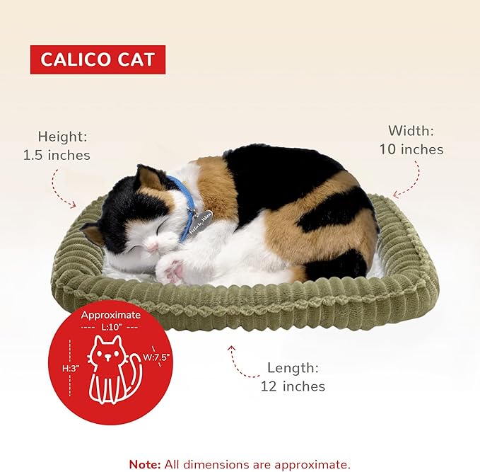 Original Petzzz Calico Cat, Realistic Lifelike Stuffed Interactive Pet Toy, Companion Dog with 100% Handcrafted Synthetic Fur