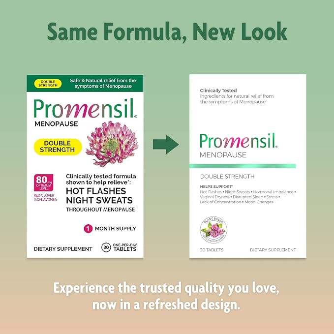 Promensil Menopause Double Strength Supplements - 30 Count, Pack of 3 | Red Clover & Isoflavones, Hot Flashes, Night Sweats, & Restlessness Support for Women, Menopause Supplements
