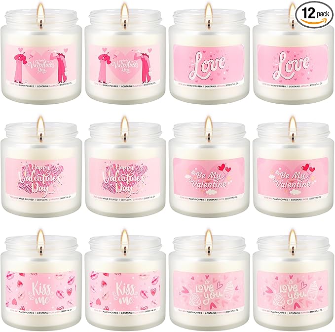 Set of 12 Valentines Scented Candles -3.5oz Romantic Candle Gifts,Wife, Girlfriend,Wedding Day,Anniversary, Long Lasting Soy Candles