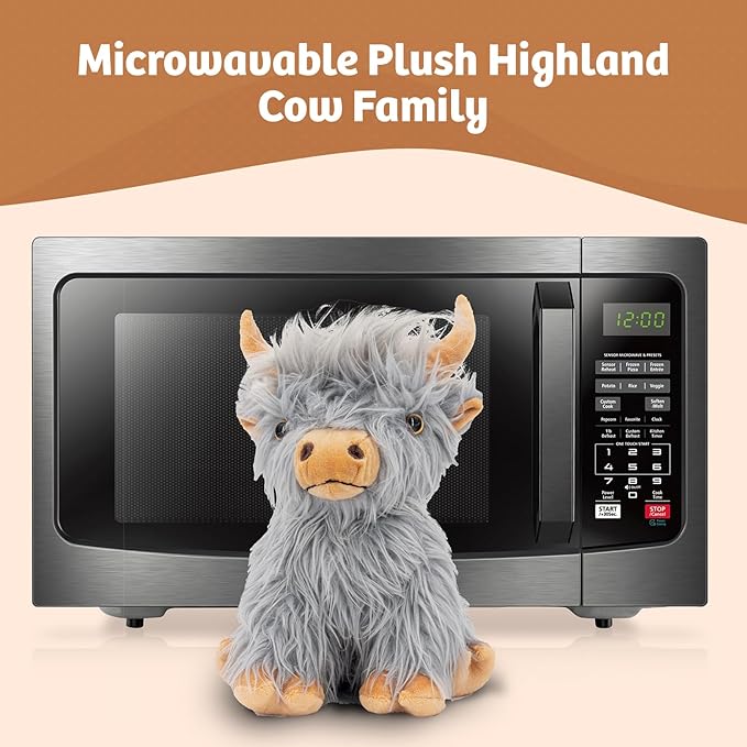 MARYSUN Highland Cow Stuffed Animal Toy, Gray Microwavable Highland Cow Gift for Girls and Kids