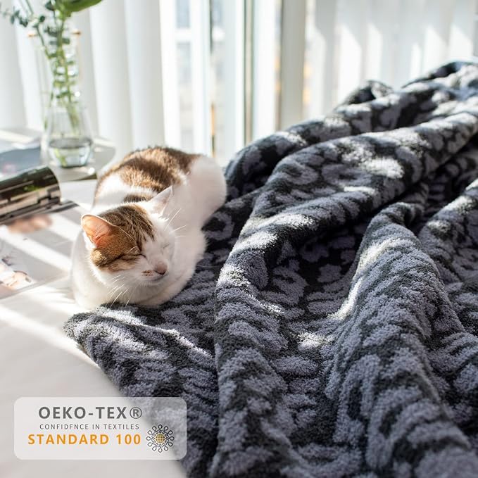 MH MYLUNE HOME Ultra Soft Leopard Throw Blanket, Charcoal Blue, 50"x60" | Reversible Cheetah Print Blanket, Comfy Fluffy Fuzzy Plush Blanket Throws for Couch Bed, Cozy Blankets for Women Gift