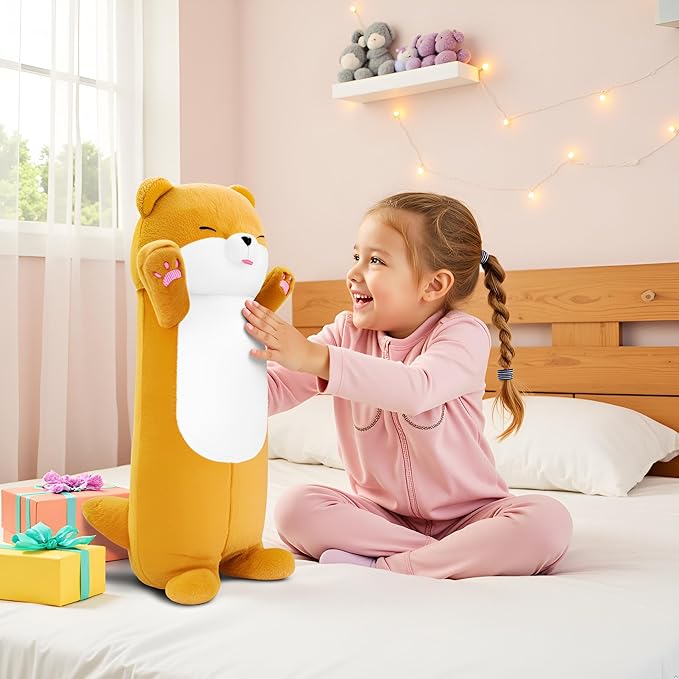 Long Otter Plush Pillow, 25.2'' Weighted Stuffed Animal Pillow Cute Kawaii Standing Sea Otter Body Plush Toy Soft Embrace Baby Otter Stuffed Animal Birthday for Girl Yellow