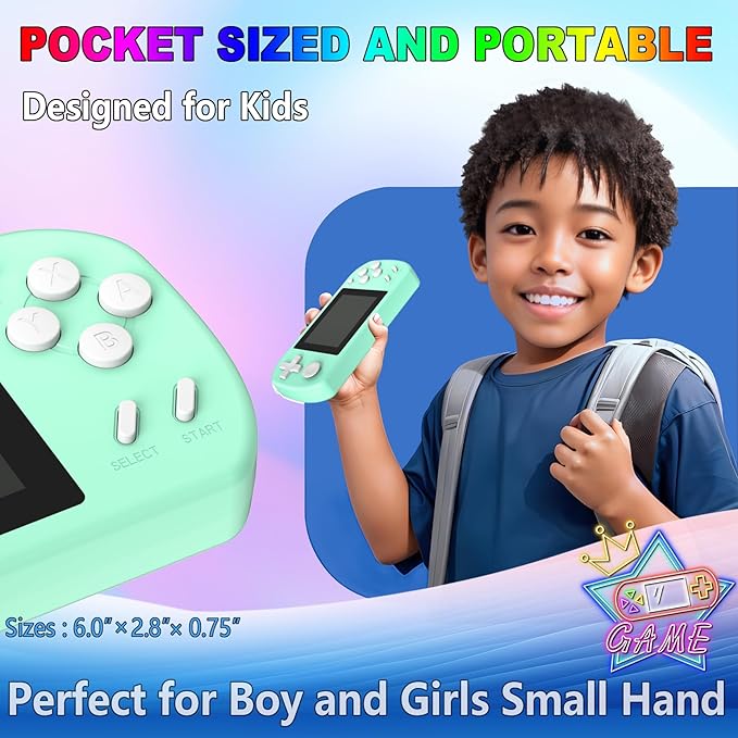 Handheld Games for Kids Built-in 218 Video Games, Portable Kids Travel Toys for Ages 4-13 with Rechargeable Battery 3.0" HD Screen, Mini Gaming Player Birthday Gifts for Boys Girls (Cyan)