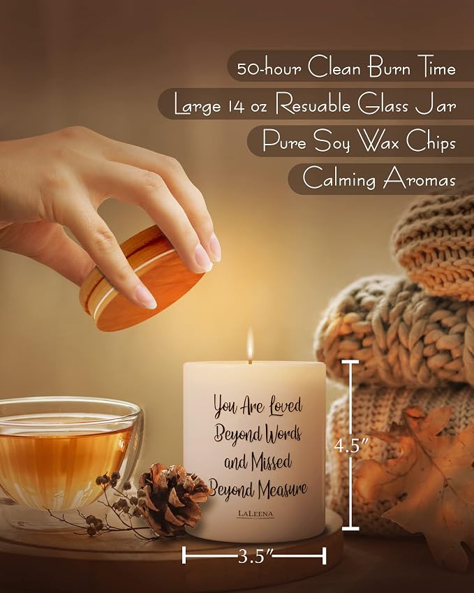 Scented Soy Memorial Candle – Glass Jar Candle Gift with 100% Organic Soy Wax & Fragrance Oil – Missing Someone Gift Decor for Women, Men, Couples, Meditation, Yoga by LaLeena, Large 14 Oz, Jasmine