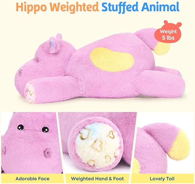 PEACH CAT 23.6 inch 5 lbs Hippo Weighted Stuffed Animals Large Hippopotamus Plushies Cute Plush Toys Gifts for Kids Adults