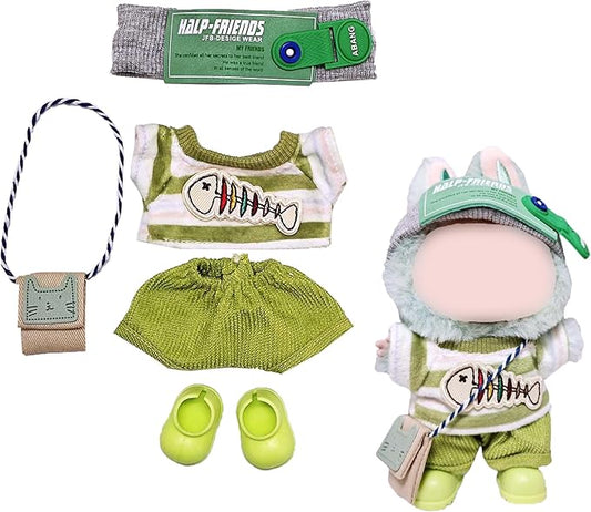 Green Doll Clothes 5 Set for 17cm Dolls-Exquisite Accessories for Doll, Cute Clothes for Dolls Dress up Unique Style,Sweater+Hat+Pants+Shoes+Bag Clothes Set