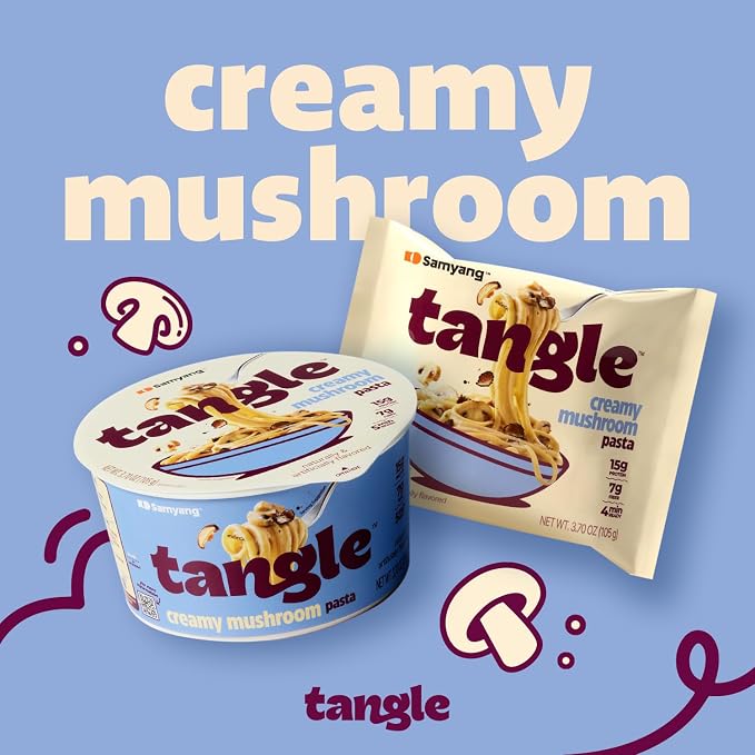 Tangle Creamy Mushroom Instant Pasta, 15g Protein Linguine, 7g Fiber 4-Pack | 15g protein, 7g fiber per serving; Chickpea-based air-dried noodle; Truffle and shiitake cream, non-spicy; Ready in 4 min