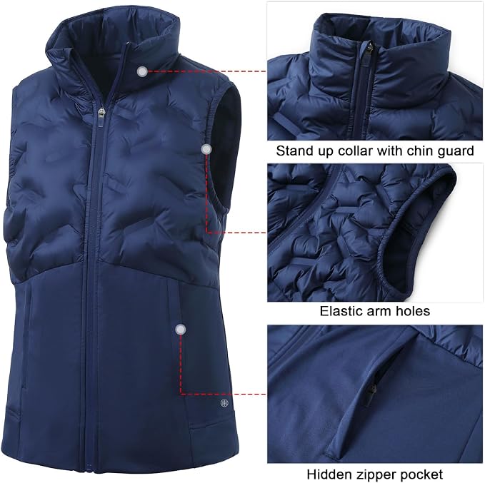 Puffer Vests Womens Lightweight Stand Collar Slim Fit Winter Sleeveless Jacket for Women with Golf Hiking