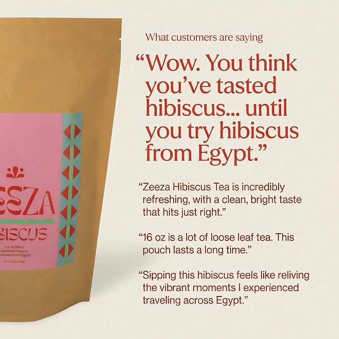 Zeeza Hibiscus Tea, 1LB, Organic Hibiscus Flowers from Egypt - Cut & Sifted - Loose Leaf Tea - Ideal for Agua Fresca, Iced Tea, & Karkadé