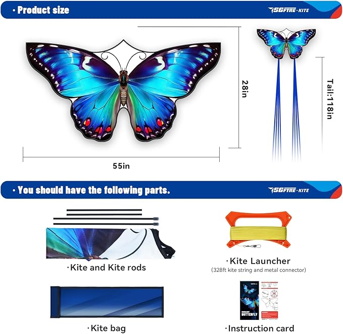 SGftre Beautiful Butterfly Kites for Boys and Girls,Large Easy to Flyer with String and Handle,Beach Kite for Family Outdoor Activities(Moonlight Butterfly)