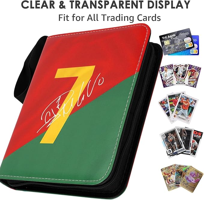 HBK Soccer Card Binder, PU Leather Collectible Trading Card Albums with 50 Sleeves, Soccer Gift for Cards Collectors (CR7, 400 Pockets)