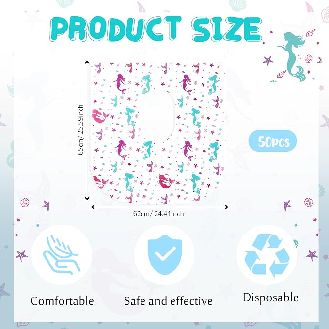 Kosiz 50 Pcs Toilet Seat Covers Disposable Extra Large Toddler Toilet Covers for Kids Adults in Public Restroom, Individually Wrapped Portable Toddler Potty Training Toilet Seat Covers (Mermaid)
