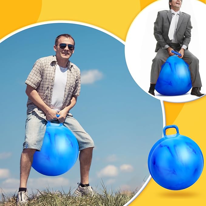 Lewtemi Hopper Ball, Hopping Toys for Adults, 18 Inch Bouncing Ball Hippity with Handle Rubber Hop, Jumping Exercise with Air Pump for Outdoors Games Toys(Gradient Blue,22 Inch)