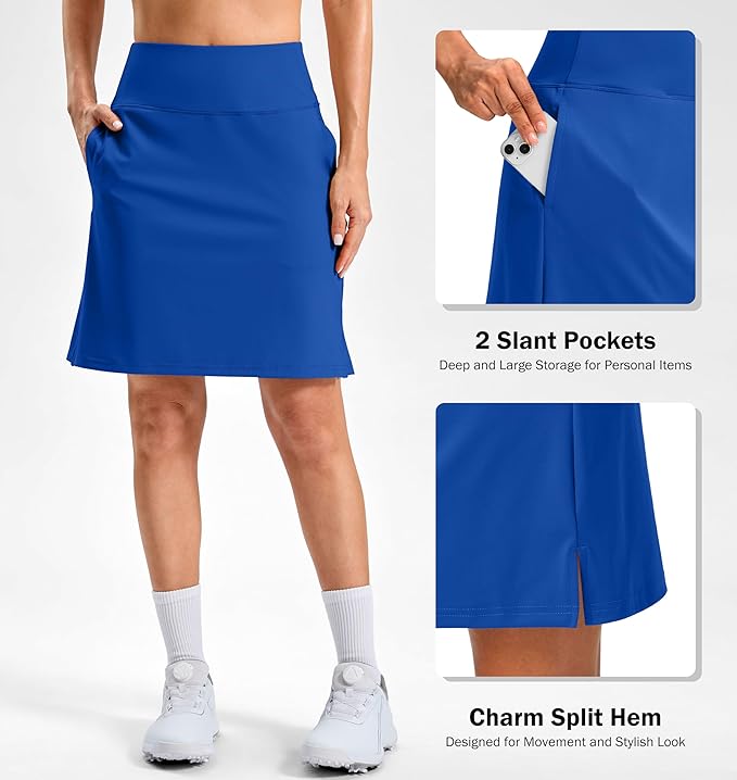 20" Skorts with 3 Pockets | Knee Length, High waisted, Slit Side, Casual, Summer, Travel, Athletic, Tennis, Golf, Skirts for Women