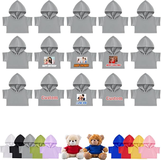 15 Pcs Personalized Teddy Bear Clothes with Name Photo, Custom Stuffed Animal Clothing Fit 8-16inch Stuffed Bears Clothes, Personalized Doll Clothing Make Your Own Plush Doll Shirt