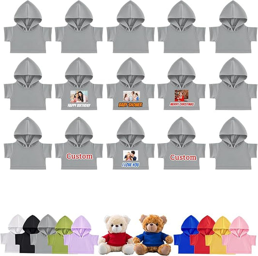 15 Pcs Personalized Teddy Bear Clothes with Name Photo, Custom Stuffed Animal Clothing Fit 8-16inch Stuffed Bears Clothes, Personalized Doll Clothing Make Your Own Plush Doll Shirt