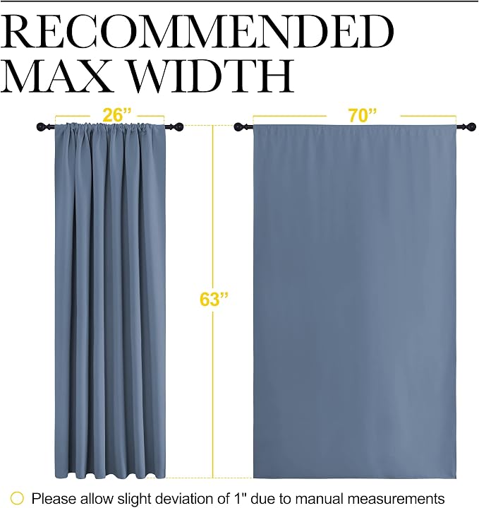 NICETOWN Blackout Curtains for Bedroom, Blackout Curtain Panels, Window Treatment Energy Saving Thermal Insulated Solid Rod Pocket Blackout Drapes/Draperies (Stone Blue, 1 Pair, 70 by 63-inch)