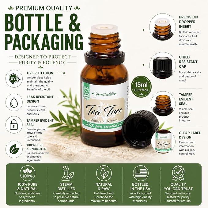 GreenHealth Tea Tree Essential Oil 15 ml - 100% Pure Essential Oil