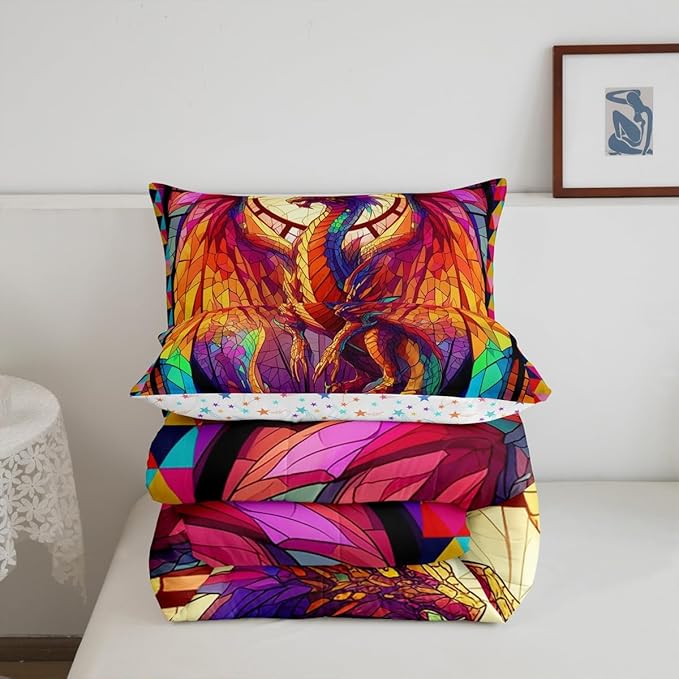 Feelyou Dragon Comforter Set Queen Size Dragon Stuff Comforter for Boys Girls Teens Wild Life Bedding Set Dragon Decor Duvet Set Room Decor Orange Quilt Set