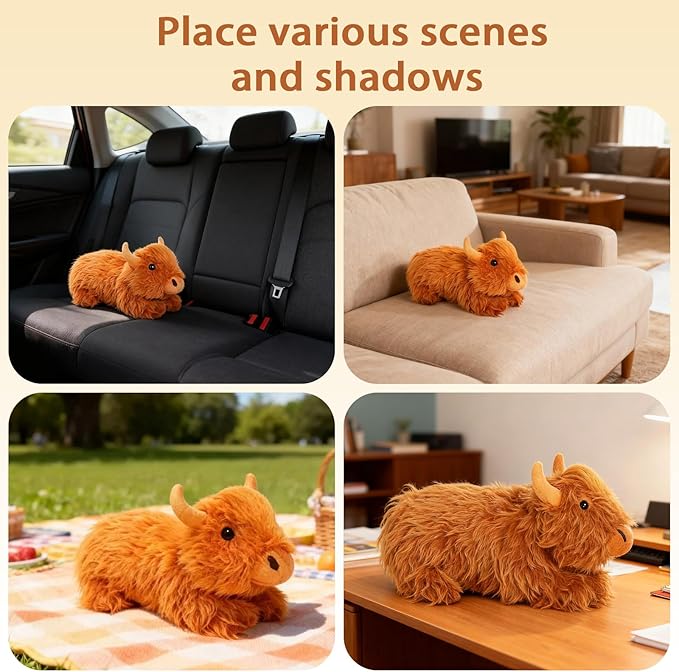 TICHA 22”- Highland Cow Stuffed Animal Plush Toy, Soft Fluffy Scottish Cattle Plush Pillow, Realistic Highland Cow Decor, Home Decor, Couch Pillow