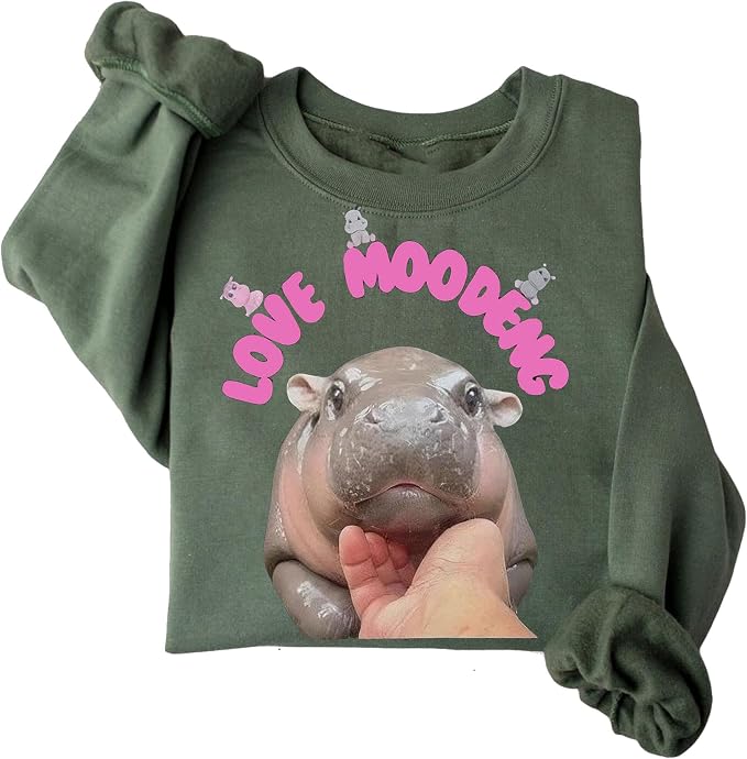 YOUNG GREEN Moo Deng Cute Sweatshirt Moo Deng Bouncy Pig T-Shirt The Cute Baby Hippo Sweatshirt Gift For Womens