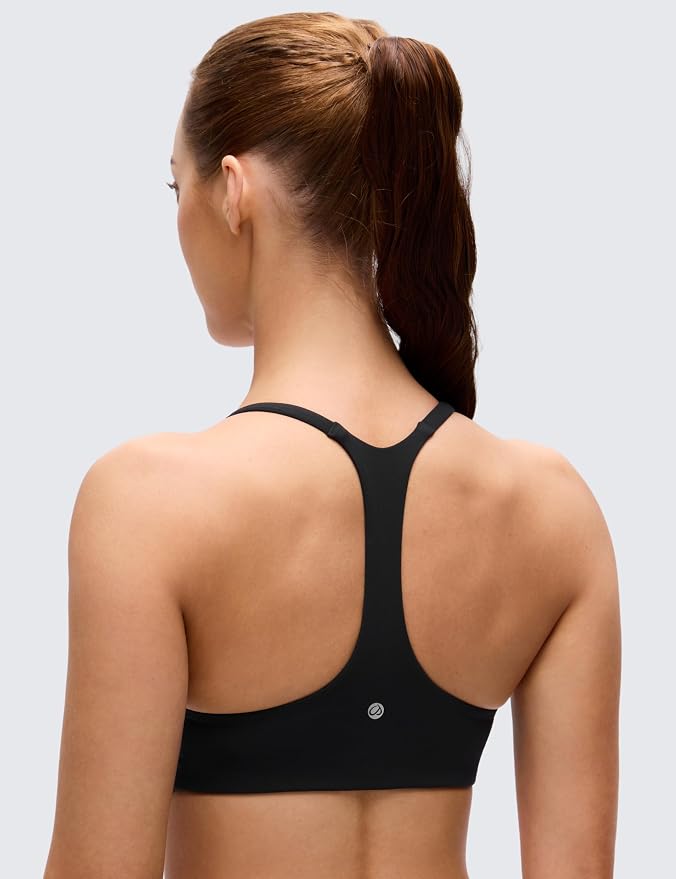 CRZ YOGA Butterluxe Low Coverage V Neck Sports Bras for Women - Spaghetti Straps Racerback Padded Yoga Top