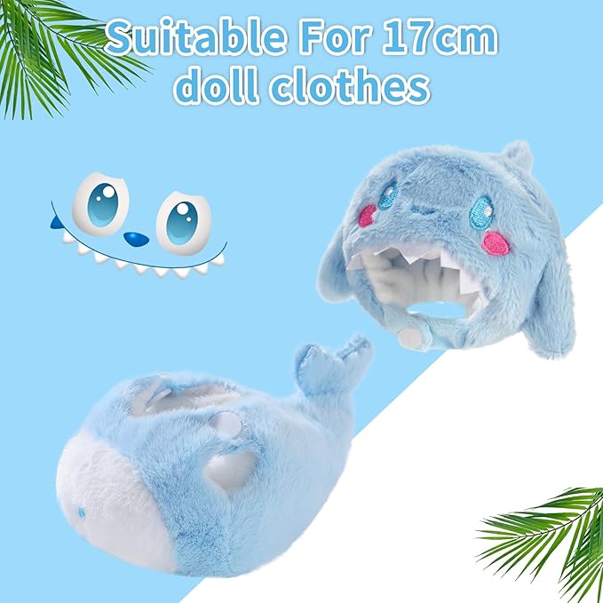 Cute Clothes for Doll Design Outfit Pop Blind Mystery Box Accessories Mart Mini La Boo-Boo Blah Bu Bu BuLafufu Ropa Plush Toy Stuff Dress Overalls Hoodie Pajamas (Blue Whale)