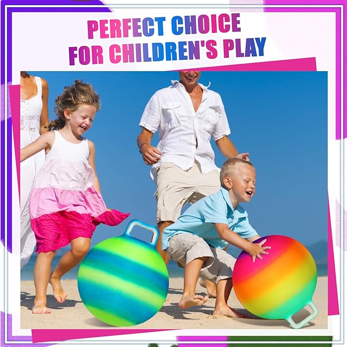 Poen 3 Pcs 18 Inch Hopper Inflatable Bouncy Ball with Handle Hippity Hop PVC Jumping Hopping Ball with 1 Air Pump for Kids Toddler Boys Girls Gifts Games(Multicolor)