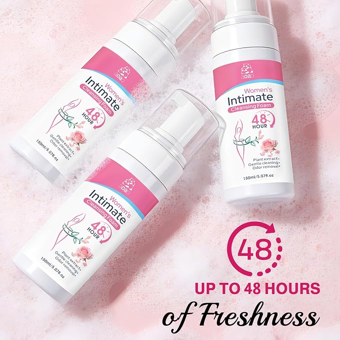 AOAO Intimate Wash for Women, Gentle Sensitive Feminine Wash, ph Balance Cleanser, Herbal Infused Cleansing Foam, Probiotic Enriched, Self-Foaming Pump, Sulfate-Free, 5 Fl Oz
