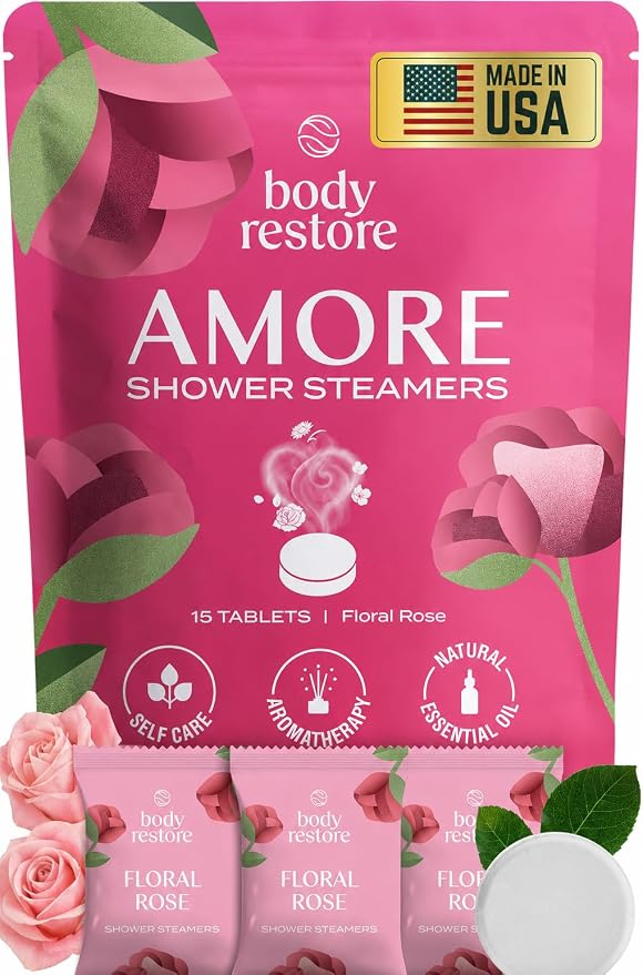 Body Restore Shower Steamers Aromatherapy 15 Pack – Fathers Day Gift for Dad, Birthday Gifts for Women & Men, Spa Stress Relief & Relaxation Self Care Gifts – Premium Rose Essential Oil Tablets